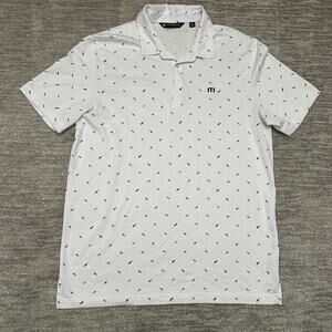 TravisMathew Polo Shirt Mens Large White Dash Geometric Print Performance Golf